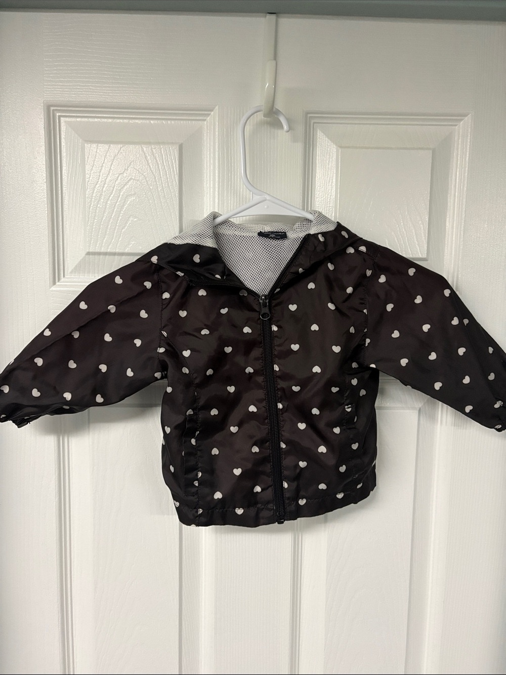 Faded Glory Black Hooded Baby Raincoat with White Heart Print size 12M